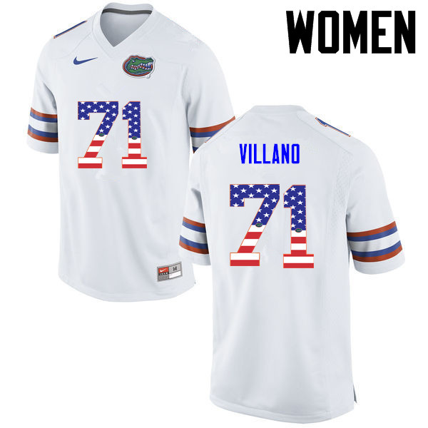 Women Florida Gators #71 Nick Villano College Football USA Flag Fashion Jerseys-White - Click Image to Close